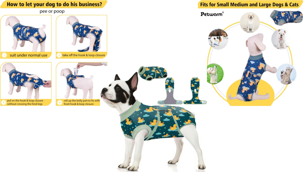1. PetWarm Dog Recovery Suit Female Spay (Duck Pattern – Green, XL)