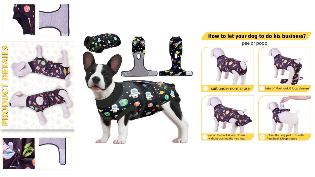 3. PetWarm Dog Neuter Recovery Suit (Satellite Pattern – Black, XL)