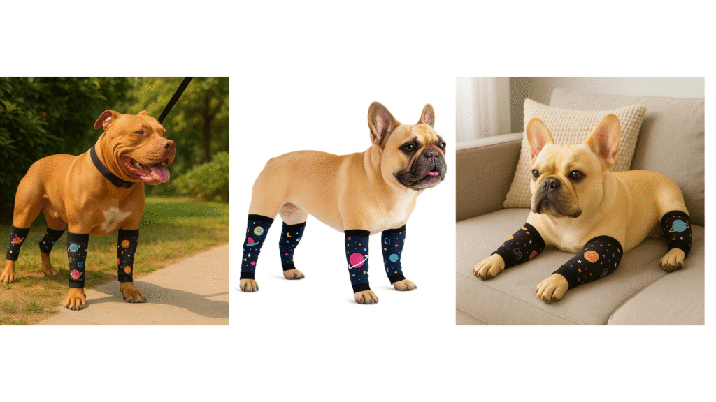 4. PetWarm Dog Recovery Leg Sleeves (Galaxy Print – Black, Set of 4)