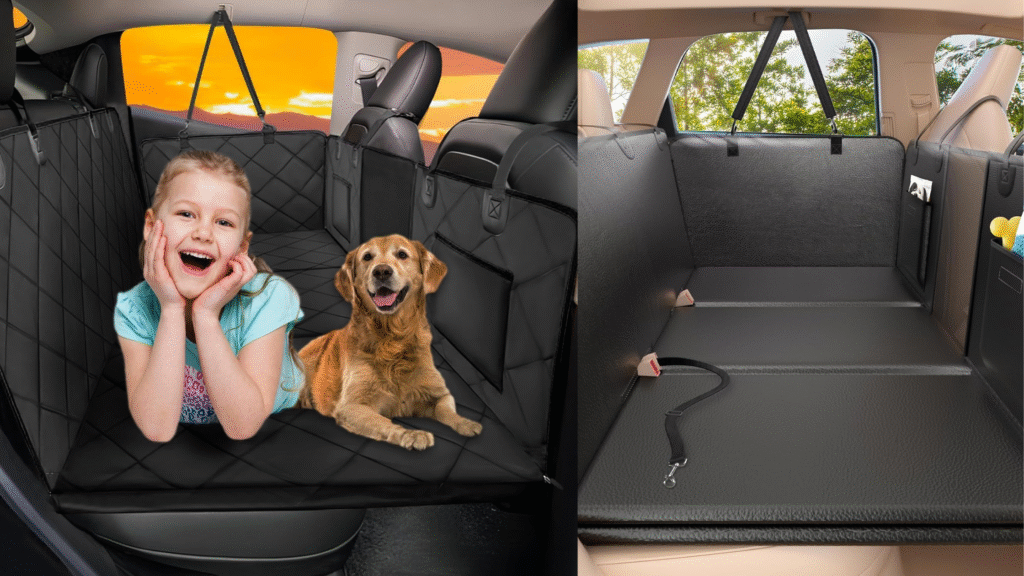 Back Seat Extender for Dogs-Upgraded PU Leather, Hard Bottom Dog Car Seat Cover for Back Seat, Anti-Scratch Backseat Extender for Dogs,Waterproof Dog Hammock for Car, SUV, 420lbs
