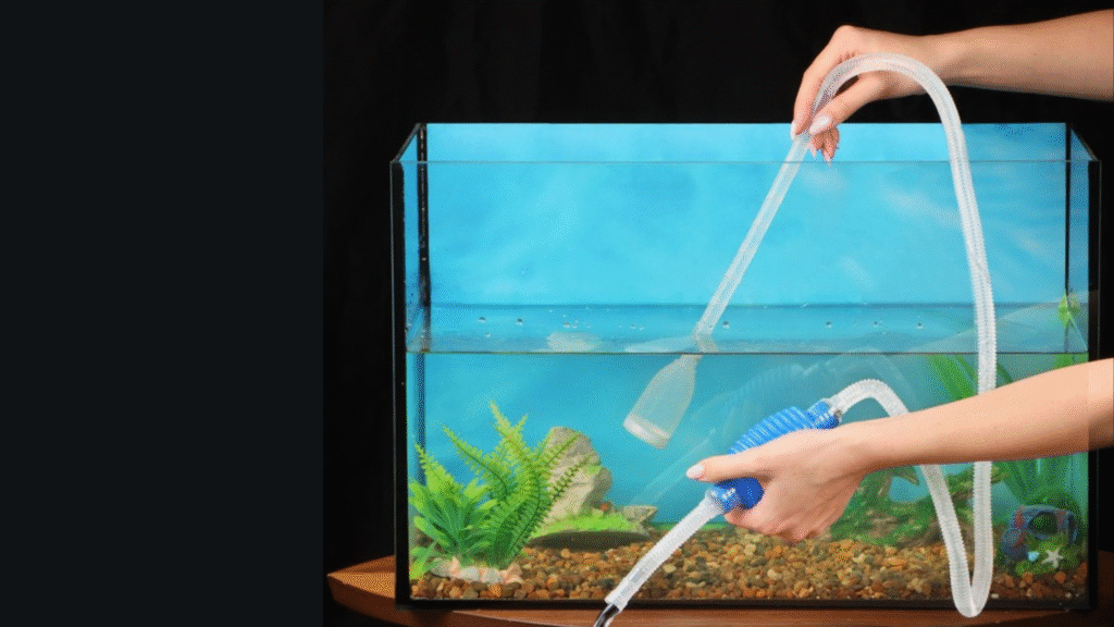 What Are the Best Aquarium Cleaning Practices to Prevent and Remove Worms? |Cleaning aquarium with siphon tool