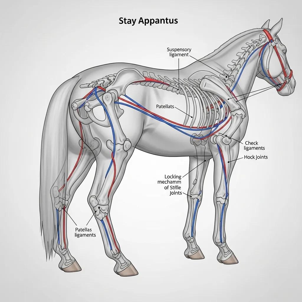 Anatomy of a horse's stay apparatus, illustrating how horses sleep standing Anatomy of horse's stay apparatus | petcareinf
