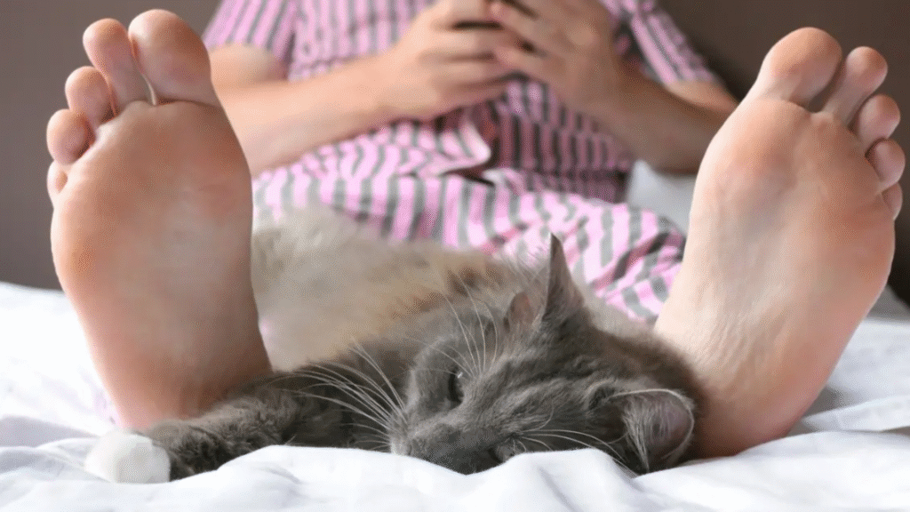 cat sleep position Sleeping on Your Feet
